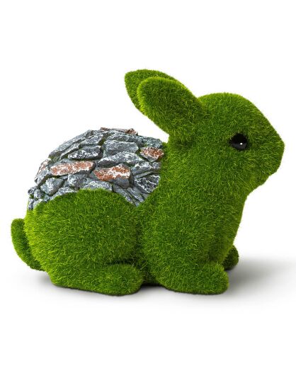 Lapin miniature en gazon vert/gris - 19x13x15 cm